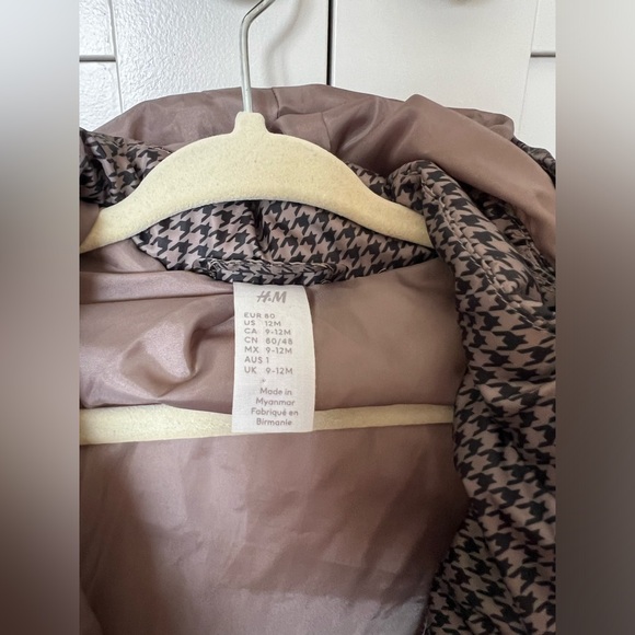 H&M Hooded Puffer Jacket Houndstooth Brown Size 9-12 months - Picture 2 of 3